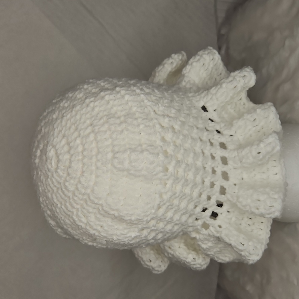 Handmade White Crochet Ruffle Hat - Picture 3 of 5